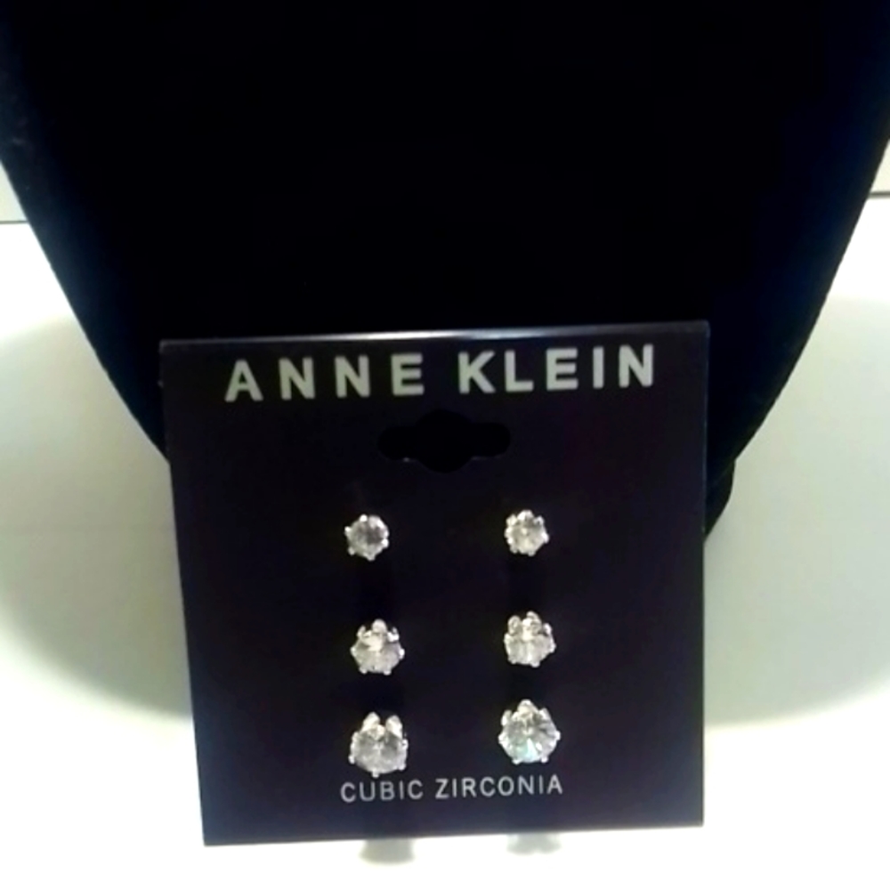Anne Klein Silver & White Zirconia Stud Earrings Bundle Set